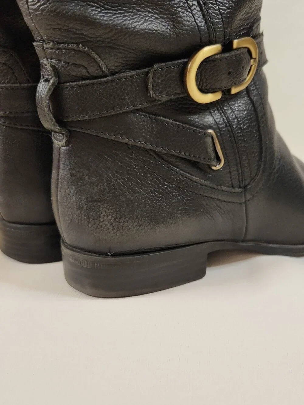 Wide Calf Naturalizer Black Over-the-Knee Leather Boots with Gold Buckles